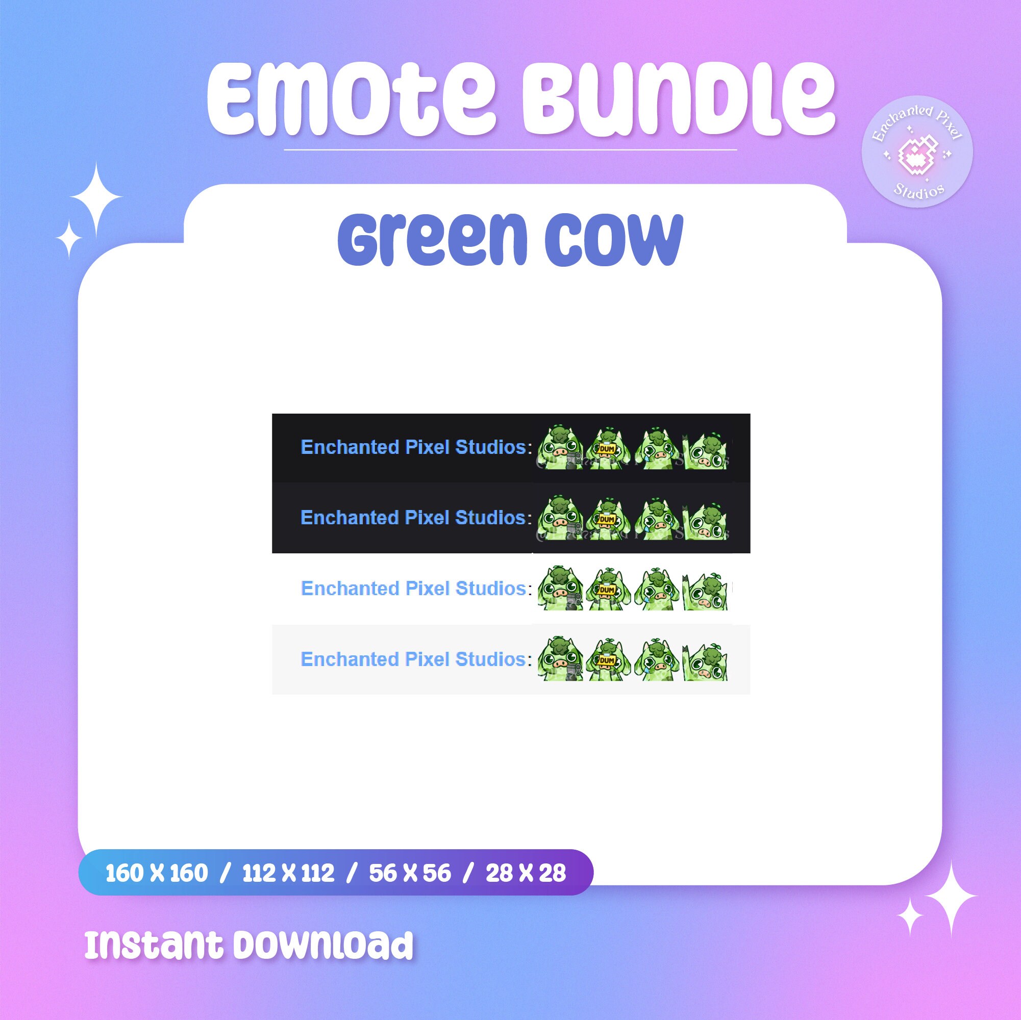Chibi Meme Cow Twitch Emoji Pack Green Cow Streamer Emotes Discord ...