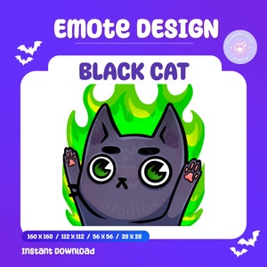 Emotka Streamer Chaos Black Cat | Emoji Twitch Chibi Cat Fire Meme | Emotka Gothic Witchy | Emotka Twitch Discord Kick | Zabawne emotikony Kick
