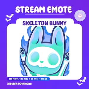 Emotka Króliczka Chaos Pastel Blue | Słodka emotka Królika Chibi | Słodka emotka Twitch Animal | Upiorna emotka Streamera | Emoji Szkieletu Gotyckiego