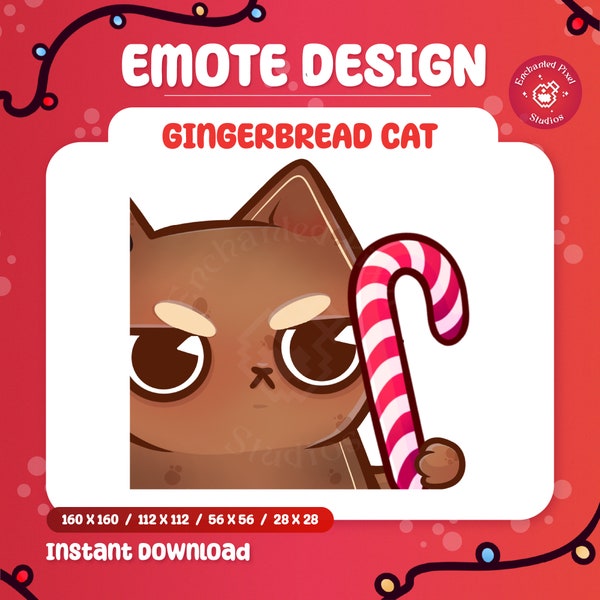 Gingerbread Cat Emote | Cute Candy Cane Meme Christmas Twitch Emote | Kawaii Kitty Cookie Angry Emoji | Kick Discord Trovo Instant Download