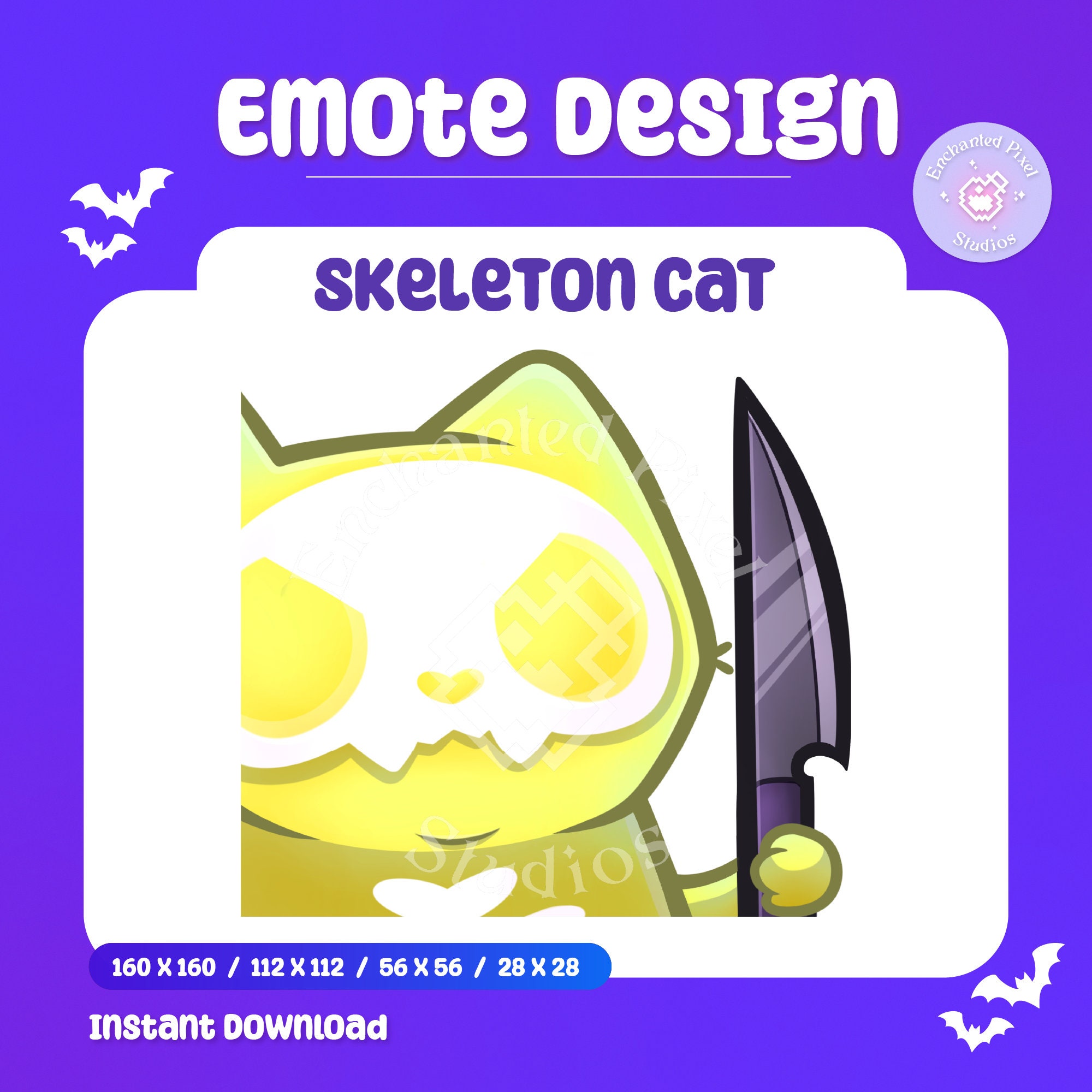 Skeleton Cat With Knife Twitch Emote | Twitch Streamer Horror Night Emoji | Community Emotes | Angry Rage Tilt Emoji | Instant Download