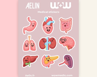 Stickers, Autocollants de médecine, medical stickers, organes humains, Coeur, infirmière, infirmier, printed, imprimés, nurse, doctor