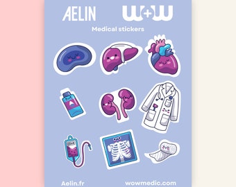 Stickers, Autocollants de médecine, medical stickers, organes humains, Coeur, infirmière, infirmier, printed, imprimés, nurse, doctor