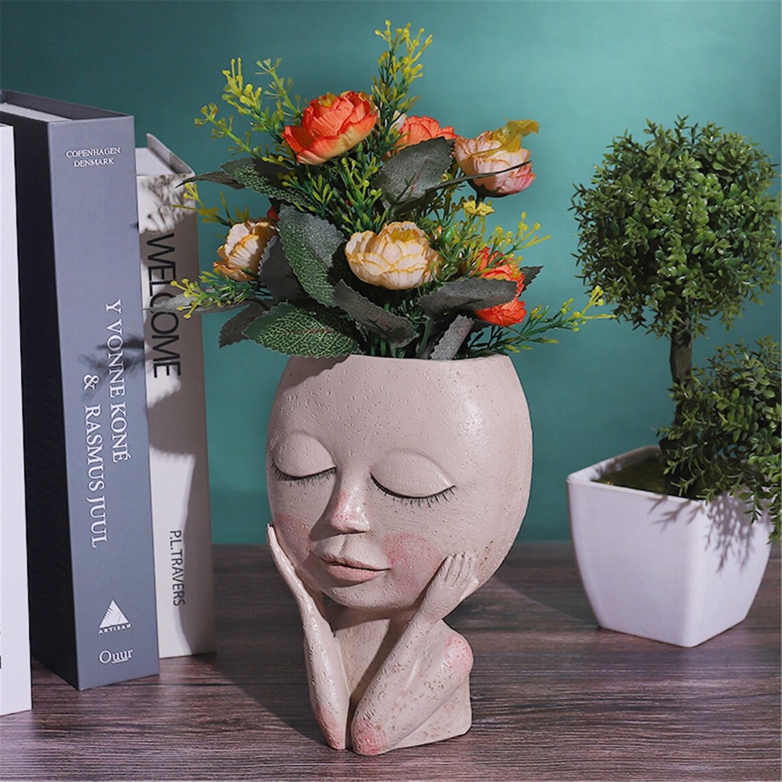 Girl Face Head Planter Lady Statue Head Nordic Flower Pot Etsy UK