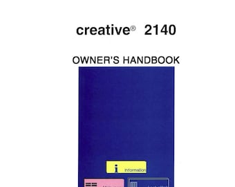 PFAFF Creative 2140/2144/2170 Owner's Handbook (Not Instruction Manual)