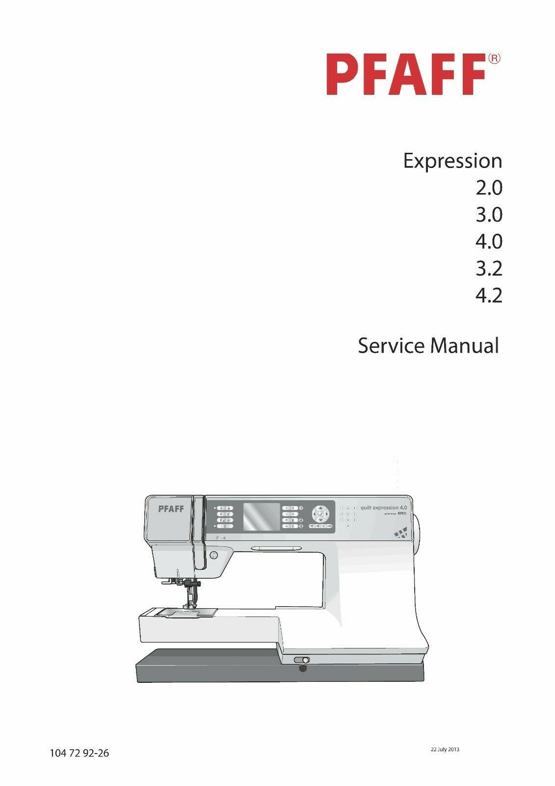 PFAFF Expression 2.0, 3.0, 4.0, 3.2, 3.5, 4.2 Repair Service
