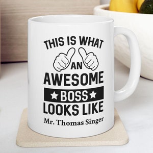 Awesome Boss Thumbs Up Personalized Coffee Mug, Female Boss Mug, Male Boss Gift, Boss Day Appreciation Gift, Boss Christmas Gift, 11 - 15oz