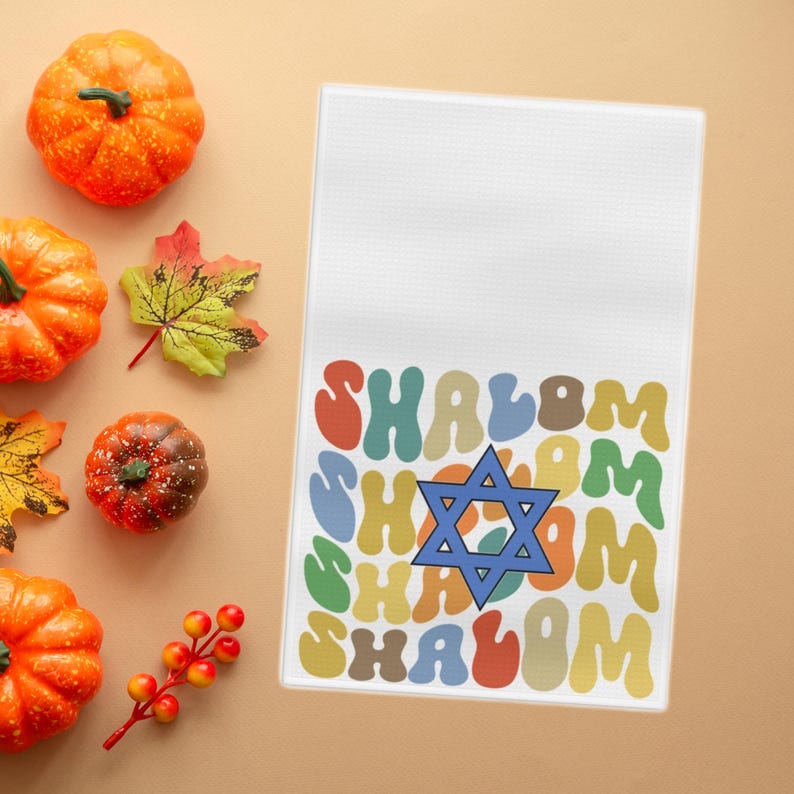 Shalom Star of David Jewish Tea Towel, Star of David Hanukkah Kitchen