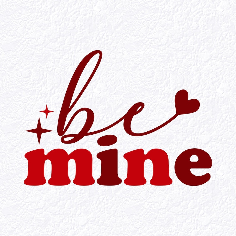 Be Mine Valentine, Modern Block & Script Heart Flourish Typography, Red ...