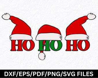 Gorros de Papá Noel con la frase "Ho" en formato SVG, diseño navideño (archivos digitales).