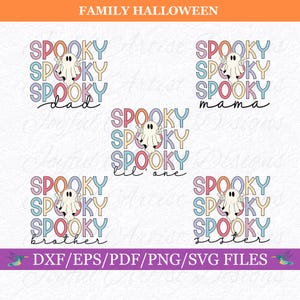 Gruselige Familie Halloween Spooky Mama Papa Schwester Bruder Lil' One Cute Kid Design für T-Shirt Bib Bodysuit SVG png pdf dxf eps Cut Datei Cricut