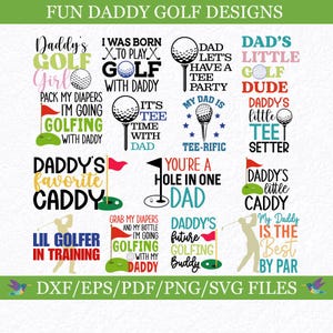 Paquete SVG con temática de golf para papá: diseños de camisetas, baberos y bodies para bebé con temática infantil (SVG PNG)