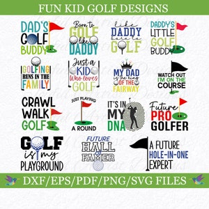 Kid golfbundel Daddy's golfmaatje toekomstige golfer baby kind peuter golfshirt outfit Blanet cadeau hoed SVG png pdf dxf eps cut-bestand Cricut