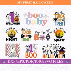 Mon premier Halloween fantasmagorique mignon bébé Boo fantôme des bonbons ou un sort pour bébé T-shirt bavoir Body SVG png pdf dxf eps couper fichier Cricut