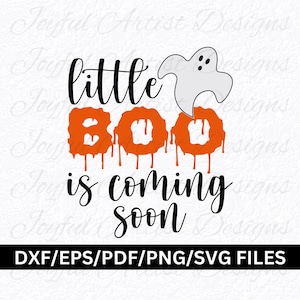 Gravidez de Halloween Little Boo está chegando em breve Anúncio de bebê SVG PNG, Esperando a mamãe do outono Camisa Corte Arquivo Cricut