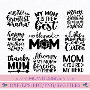 Mom Design Bundle, Muttertag SVG für Cricut, gesegnete Mutter, danke Mama, die größte Mama der Welt, Geschenkideen Karten, Shirts, Becher