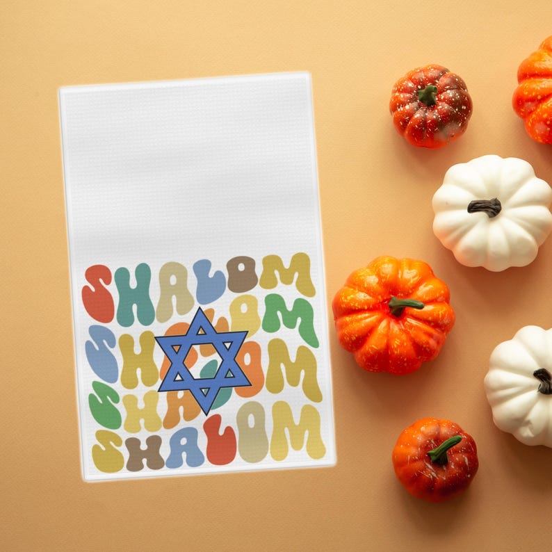 Shalom Star of David Jewish Tea Towel, Star of David Hanukkah Kitchen