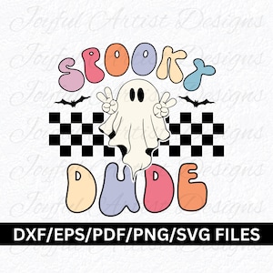 Spooky dude retro geruit Halloween ontwerp jongen spook griezelig schattige baby peuter jongens Romper shirt snoep tas SVG png pdf bestand knippen Cricut