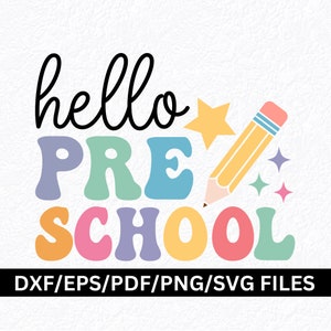 Hallo Vorschule Retro-Svg-Png-Hallo-Vorschul-Shirt-Svg-Klassenzimmer-Dekor-Svg-Klassenzimmer-Poster-Klassenzimmer-Zeichen-Svg-Lehrer-Svg-Schule-Svg