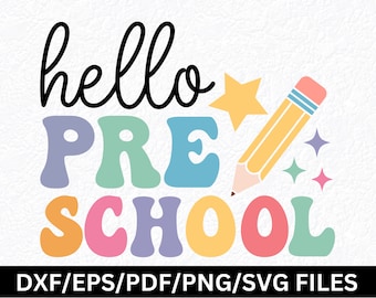 Hallo Vorschule Retro-Svg-Png-Hallo-Vorschul-Shirt-Svg-Klassenzimmer-Dekor-Svg-Klassenzimmer-Poster-Klassenzimmer-Zeichen-Svg-Lehrer-Svg-Schule-Svg