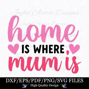 Home Is Where Mum Is Mother Zitat Mama Leben Mama Wandkunst Mama Shirt Geschenk für Mama Tasse Shirt T-Shirt Tumbler SVG png pdf dxf eps Cut File Cricut