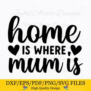 Home Is Where Mum Is Mom Quote Mothers Love Mum Life Mom Wall Art Mummy Shirt Mum Mug Shirt Tee Tumbler Gift SVG png pdf dxf eps Cut File