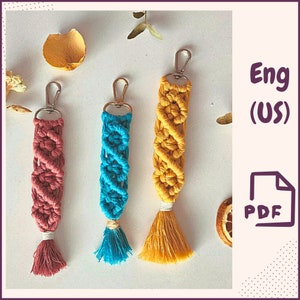 Macrame Keychain Pattern PDF Lanyard Boho Keychain Modern Macrame Accessory Tutorial Instant Download Free Macrame Knot Guide DIY macrame