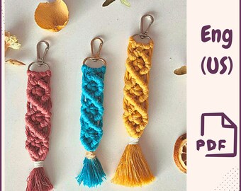 Macrame Keychain Pattern PDF Lanyard Boho Keychain Modern Macrame Accessory Tutorial Instant Download Free Macrame Knot Guide DIY macrame