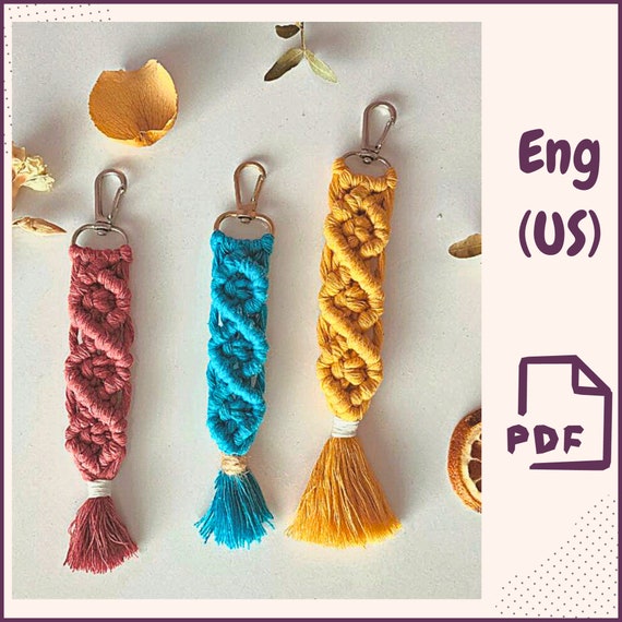 Preview of Macrame Keychain Pattern PDF Lanyard Boho Keychain Modern Macrame Accessory Tutorial Instant Download Free Macrame Knot Guide DIY macrame by VariousPatterns