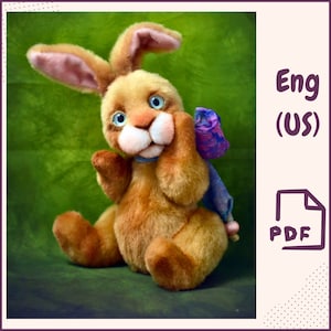 Teddy Rabbit PDF Pattern - Stuffed Animal Sewing Pattern PDF, Plush Bunny Pattern, Collectible Rabbit Toy, Artist Bunny Soft Toy Template