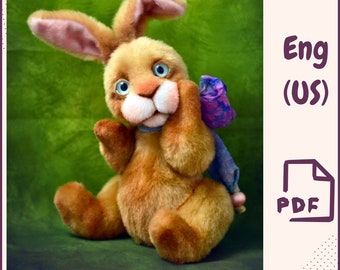 Teddy Rabbit PDF Pattern - Stuffed Animal Sewing Pattern PDF, Plush Bunny Pattern, Collectible Rabbit Toy, Artist Bunny Soft Toy Template