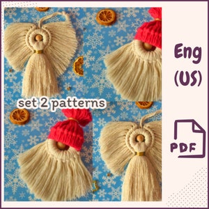 May include: Two crochet angel patterns in PDF format. The patterns are for a white angel with a red hat and a white angel with a gold halo. The patterns are available in English (US).