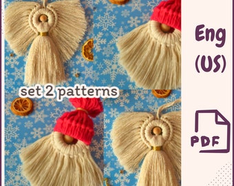 Macrame Angel pdf pattern, Santa macrame, set 2 patterns, Easy Christmas decor DIY, Macrame Christmas ornament for beginners