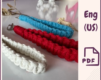 Makraményckelringsmönster PDF Armbandsnyckelring Makramé för nybörjare Makramésnodd Boho nyckelring Modernt Makramétillbehör Enkelt makramé