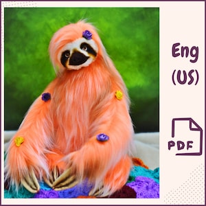 Padrão de costura de preguiça em PDF • Brinquedo de preguiça de pelúcia de 10 polegadas • Animal de pelúcia realista e articulável • Modelo faça você mesmo para brinquedo de preguiça macio • Padrão para impressão A4