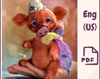 Schwein Teddy Schnittmuster • Digitales Plüsch Schwein Spielzeug • PDF für Künstler Ferkel Kuscheltier Nähen Sammler Gefülltes Schwein Teddy Teddy DIY