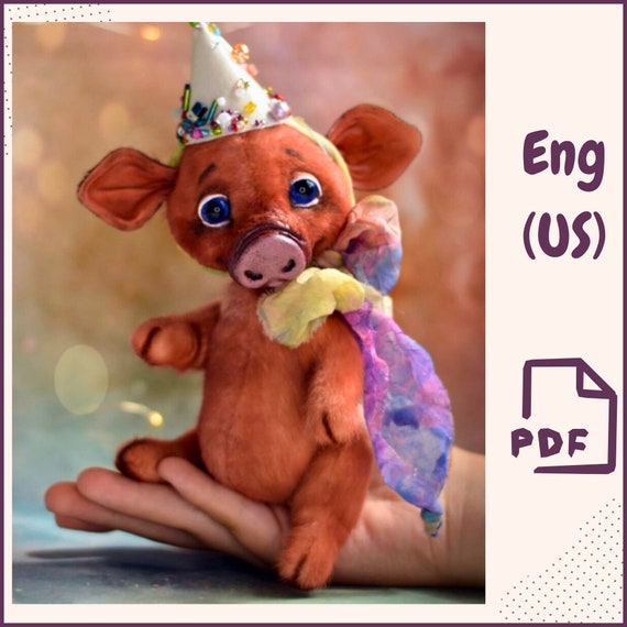 Preview of Pig Teddy Sewing Pattern • Digital Plush Pig Toy Template • PDF Pattern for Artist Piglet Soft Toy Sewing Collectible Stuffed Pig Teddy DIY by VariousPatterns