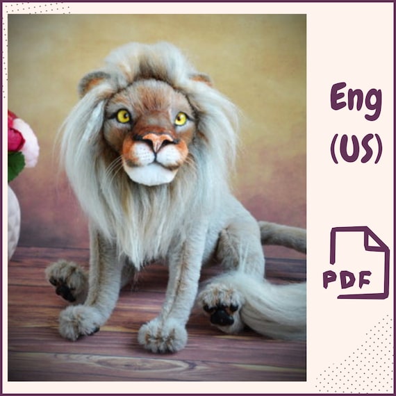 Preview of Lion Sewing Pattern PDF – Realistic Wildcat Soft Toy – Poseable Animal Figurine – DIY Plush Lion 30 cm – Advanced Teddy Bear Pattern by VariousPatterns