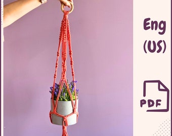 Tutorial PDF per appendere le piante in macramè, modello in macramè, istruzioni per principianti, appendi piante fai da te in PDF, tutorial per artigiani