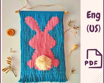 Macrame Easter Bunny Wall Hanging Pattern • DIY PDF Tutorial for Beginners • Pixel Rabbit Spring Decor • Nursery & Boho Home Decoration