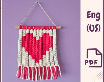 Macrame Heart Wall Hanging Pattern PDF | DIY Valentine's Day Gift | Boho Macrame Wall Decor | Handmade Romantic Home Decoration