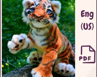 Modello di cucito per cucciolo di tigre in PDF – Tigre di peluche realistica – Peluche di animale selvatico da 16,5 pollici – Figurina di tigre imbottita fai da te – Download digitale