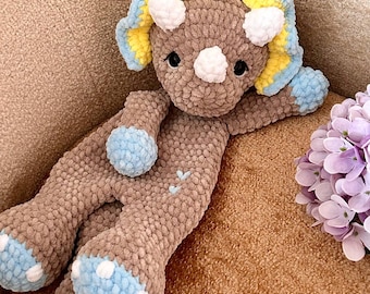 Crochet triceratops lovey pattern Amigurumi baby dinosaur snuggler pdf tutorial