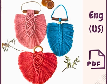Conjunto de 3 padrões de macramê de penas / tutorial de folhas / DIY passo a passo / padrão de suspensão de parede de macramê PDF / decoração fácil de macramê Download digital