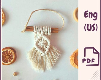 Tutorial en PDF de adornos navideños de macramé • Decoración con palitos de canela • Patrón de macramé fácil para principiantes • Adorno bohemio para árbol • Descarga instantánea