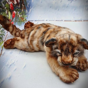 Lying tiger: Soft toy tiger cub made from sewing pattern PDF – 14.5 inches long