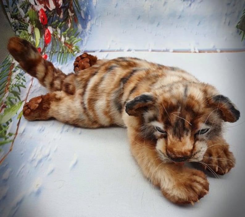 Lying tiger: Soft toy tiger cub made from sewing pattern PDF – 14.5 inches long