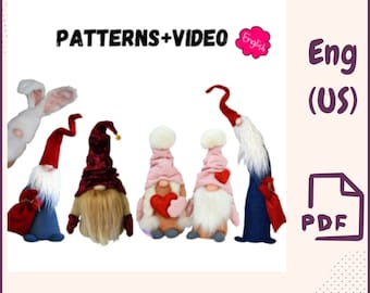 6 PATTERNS GNOME + Video instruction - Norwegian Gnome - Christmas Decor -  Christmas Gnome - Easter Gnome -Love Gnome -Christmas Tree Decor
