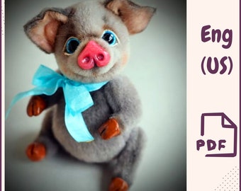 Schwein Nähen Muster PDF • Poseable Plüschtier Schwein • Kuscheltier DIY Vorlage • Sammlerstück Schwein Plüschtier für Künstler, Geschenke, handgemacht