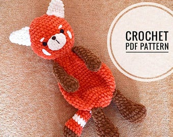 Crochet red panda lovey pattern Amigurumi snuggler pdf tutorial Cuddle kids toy pattern